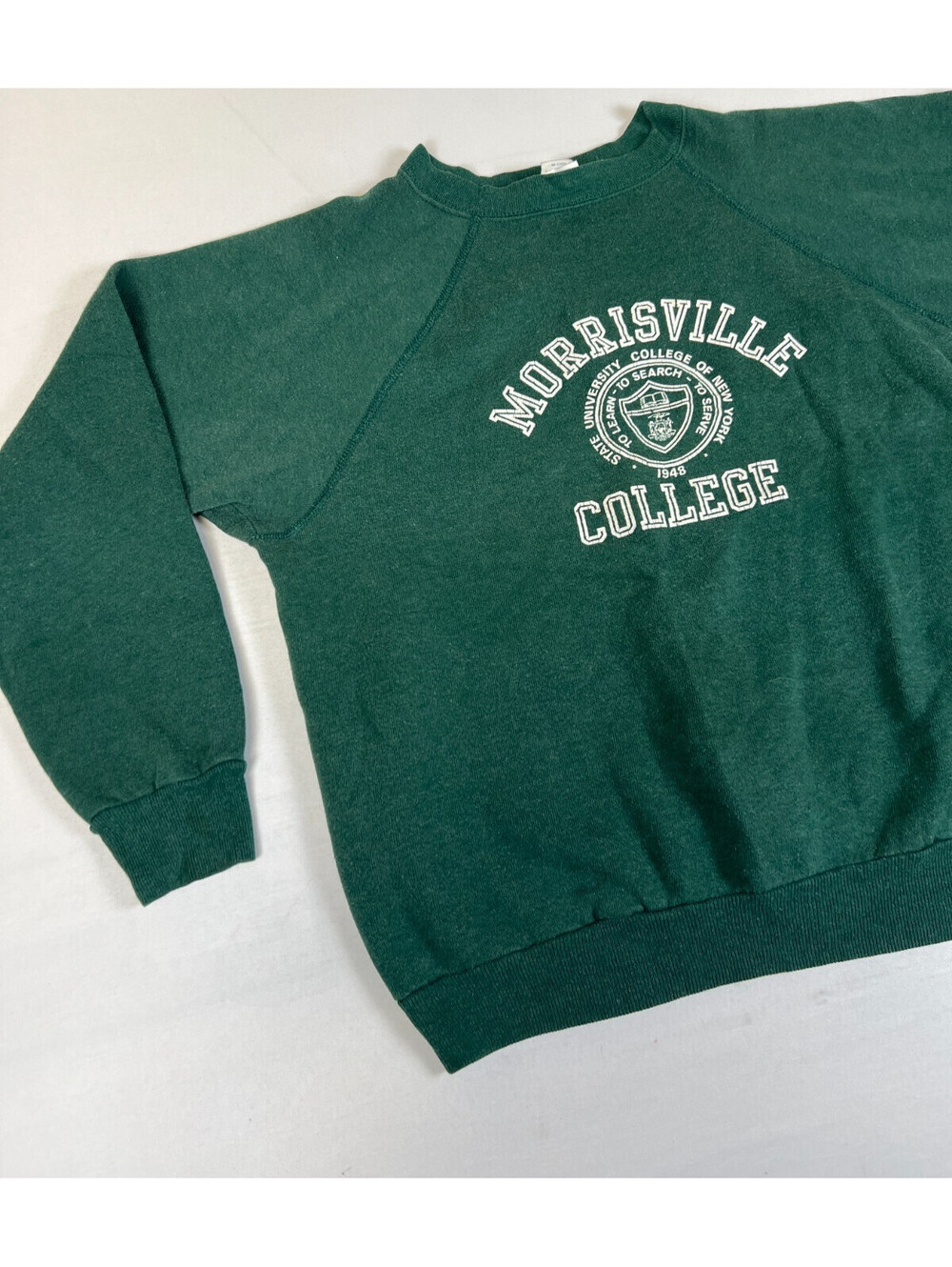 Vintage 80s Morrisville College Green Crewneck Sweatshirt Large USA Artex EUC - Picture 6 of 10